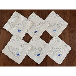 Set 6 Vintage Quaker Lace 18" Napkins Ivory Floral Cottage Farmhouse USA